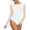 Ausing Donna Blusa Elegante Cerimonia Body Pizzo Danza da Donna Top Maniche Lunghe Invernali Bianco Sottogiacca Manica Lunga Moda Camicia Sexy Schiena Scoperta Abbigliamento Trasparente Discoteca M