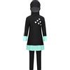 JEATHA Costumi da Bagno Musulmano Islamico 2 PCS Bambina Burkini a Maniche Lunghe Ragazza Costume da Nuoto Surf con Cappuccio + Pantaloni da Mare Lunghi Swimsuit Swimwear Nero 12-14 Anni