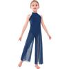 Kaerm Ragazze Tuta da Ballo Lirico Contemporaneo con Paillettes Body Ginnastica Artistica Balletto Leotards Body Danza Classica Abito da Pattinaggio Artistico Senza Maniche Blu scuro 11-12 anni