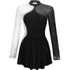 Oyolan - Vestito da donna per pattinaggio artistico con strass, a maniche lunghe, body da ginnastica, per danza, tenuta da spettacolo, S-XXL, A nero, S