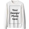 JOPHY & CO. Maglione Personalizzabile Uomo Donna - Crea Il Tuo Design con Testo o Immagine, Colletto Rotondo, Stile Casual, Morbido e Traspirante, Idea Regalo Originale cod. 8608(Bianco,S)
