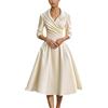 Vhersily Vestito Vintage Anni 50 60 Stile Hepburn Intura Monopetto A-Line Ricamo Manica Lunga Abiti Eleganti con Scollo V Midi Vestito da Cocktail Banchetto Formale Ufficio per Matrimoni, Cerimonia