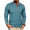 HZQIFEI Maglietta da Uomo Henley Manica Lunghe Casuale Henley Shirt Leggero Uomo T Shirt Manica Lunga Vintage CS08 (Blu Denim, L)