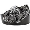 VOIV Cintura da uomo in pelle, stile motociclista, con teschio, pesante, in stile cruiser, con fiamma, in metallo, A - nero., 130