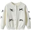 Rolanko Cardigan da Bambina a Maglia a Maniche Lunghe in Cotone，Maglione Girocollo Basic Schoolwear, Bianco Bow, Taglia: 140, 8-9 Anni