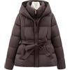Generico Donna Inverno Ispessito Elegante Caldo Stand Collare Colore Solido Sottile Con Cappuccio Piumino Moda Casual Cerniera Giacca Con Cappuccio Con Cintura