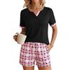 Leversic Pigiama Donna Estivo Cotone Pigiama Corto Donna Pigiama Due Pezzi Pigiami Casual da Casa Morbido e Confortevole S-XXL