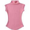CABULE Top a Mezzo Collo Alto e Vita a Forma di T-Shirt da Donna Slim Fit Senza Maniche-Rosa Pesca-M