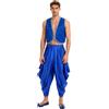 Mufeng Gilet da Principe Arabo Indiano Uomo Costume Genio della Lampada Set di Pantaloni Sherwani e Dhoti Gilet Senza Manica per Feste Carnevale Halloween