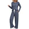 Generic Pigiama Lungo Donna Pigiama Donna Manica Lunga Set da 2 Pezzi da Abiti Autunnali Maglione con Collo Abiti Coordinati E 2025 Caldo Cotone Lungo Cotone Blue M