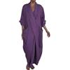 KonJim Maxi abiti da donna in cotone e lino con maniche a 3/4 casual con scollo a V abito lungo caftano taglie forti abito avvolgente premaman increspato con tasche oversize estate fluida boho abiti
