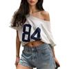 TYHOTULY Camicie larghe in jersey da donna con spalle scoperte Y2k Streetwear numero grafica manica corta vestibilità ampia maglietta estiva