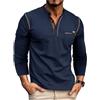 HZQIFEI Maglietta da Uomo Henley Manica Lunghe Casuale Henley Shirt Leggero Uomo T Shirt Manica Lunga Vintage CS01 (Blu Reale, XL)