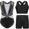 dPois Body Danza Classica Bambina con Pantaloncini Canotta Tuta da Ginnastica Artistica Body da Pattinaggio Artistico Senza Maniche Costume da Ballo Performance