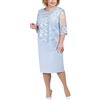 Minetom Abito Donna Floreale Pizzo Tinta Unita Elegante Girocollo Midi Vestito Cerimonia Festa Sera B Azzurro 3XL