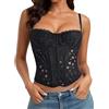 LEACOOLKEY Corsetto per Donna Top Bustier Sexy in Pizzo e Mesh Che Escono Top Corto con Spalline per Uscite Serate Appuntamenti e Feste,XXL,Nero