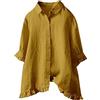 Generic Top estivi da donna in garza con volant maniche a 3/4 camicie larghe in lino a maniche corte casual 2025 abito garza increspata oversize primavera puro cotone da donna taglie forti, Giallo, 5XL