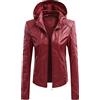 Generic Giacca in pelle da donna con cappuccio in vera pelle - Giacca invernale da donna nera con cappuccio - Giacca softshell lunga impermeabile giacca in pile calda sottile rossa giacca in pelle a maniche