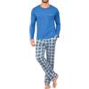Leversic Pigiama Invernale Uomo Pigiami Lungo Due Pezzi Maniche Lunghe con Scollo Rotondo e Pantaloni a Quadri 420-BLNBW M