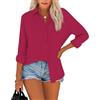 NONSAR Camicetta da donna, elegante, con colletto, in cotone, a maniche lunghe, da donna, casual, sciolta, Colore: rosso, L