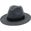 SRTUMEY Cappelli Fedora da donna e uomo, nastro a tinta unita con tesa larga, cappelli Fedora morbidi Panama per donne e uomini, cappelli jazz britannici per uomini, Grigio chiaro, M