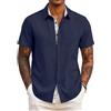 COOFANDY Camicia Uomo Maniche Corte Estiva Regular Fit Casual Leggera da Spiaggia per Vacanza Blu Navy L