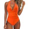 Generico Costumi Interi Donna Colori a Blocchi Senza Maniche - Costumi da Bagno Donna Caratteristico Morbido, Interi Slim Fit Classic Beachwear Women Sportiva Surf Pancia Piatta Arancio L