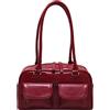 LYEAA Borse a tracolla retrò Doppia tasca PU pelle borse a tracolla moda solido Top-handle borse casual cerniera portatile signore borse, Rosso, 380x310x150mm/14.96x12.2x5.91inch