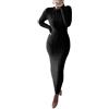 Onsoyours Vestito Donna Invernali Manica Lunga Vestito Maglione Lungo Aderente con Collo Alto Abito A Maglia per Inverno B Nero M