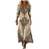 Mfhmom Vestito Donna Estivo Lungo Casual Elegante Abito Boho Chic Manica a Tre Quarti Scollo a V Vintage per Mare Vacanza Serata Invitata Matrimonio Svasato Traspirante Comodo