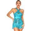 Freebily Abito da Ballo Latino Americano Donna Schiena Scoperta a Scollo V Profondo Ballo da Sala Tango Rumba Samba con Frange Nappa Vestito Danza Classica Ballerina Costume Cielo Blu C M