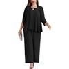 Hanna Nikole Donne Plus Size Chiffon 3 Pezzi Set Canotta Elegante Coprire Pantaloni Outfit per Occasioni Matrimoniali e Giornaliere Nero 52 Plus