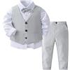 JEATHA Vestito Battesimo Neonato Maschio Completini e Coordinati Gentiluomo per Bambino Camicia Fiocco e Gilet Pantaloni Completo Elegante Neonato Regalo per Compleanno Grigio 18-24 mesi