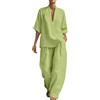 Chanpning Completo Donna Elegante Curvy Estivo Cotone Lino Tuta Estiva Completa 2 Pezzi Camicia + Pantaloni Larghi Tute Estive Taglie Forti Leggere Completi Eleganti Casual Set Coordinati Estivi Casa Cerimonia