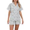 LUBOT Pigiama Donna in Cotone 100% Tessuto - Completo 2 Pezzi Manica Corta con Bottoni, Anti-Sgualcitura & Traspirante, per Notte e Casa