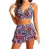 Generic Costumi Donna Mare Due Pezzi Costume Intero Bikini da Donna con Gonna a Palloncino e Pantaloni a Vita Alta, Costume da Bagno Due Pezzi Diviso Curvy Brasiliana