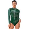 Freebily Body da Danza Classica Donna Ginnastica Ritmica Manica Lunga Balletto Leotards con Strass Tuta Intera da Pattinaggio Artistico Tutina Jumpsuit da Allenamento