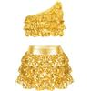 Freebily Vestito da Ballo Bambina Latino Americano Monospalla Abito da Ballo Tango Paillettes Crop Top Canotta + Gonna di Danza Classica Culottes Vestito da Pattinaggio Jazz Oro 5-6 Anni