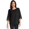 GRACE KARIN Magliette Camicia Chiffon Girocollo Camicie Sciolto Blusa Eleganti Camicetta Manica 3/4 Donna Nero L CLAF15-3