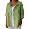 Generico Camicia Lino Donna Maniche Tre Quarti Girocollo Estiva Moda Camicie Elegante Blusa Casual con Bottoni e Tasca Camicetta da Spiaggia Classico Leggera Comoda Lavoro Viaggi Uso Quotidiano