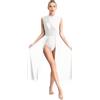 Agoky Vestito da Danza Moderna per Donna Abito da Ballo Lirico Latino Balleria Senza Manica in Chiffon Vestito Elegante da Pattinaggio Artistico Tango Dancewear A Bianco XL
