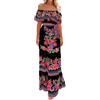 Generisch Abito messicano da donna estivo boho floreale drappeggiato abito senza spalle scoperte tradizionali Fiesta A Linee maxi abito bohemian lungo maxi abito casual matrimonio spiaggia abito da festa con
