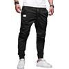 PADOLA Pantalone Uomo Cargo con Cavetto Cotone Comfort Vita Elasticizzata con Cordino Stringhe Tasche Casual Sportivo Militare(M,Nero)