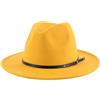 QUUPY Cappello Fedora da Donna in Lana con Fibbia per Cintura, Cappello Panama Classico in Feltro a Tesa Larga, Giallo, Taglia Unica