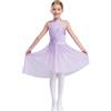 Kaerm Vestito Danza Lirica Contemporanea Bambina Abito da Pattianggio Artistico Fiore Vestiti Danza Classica Ballerina Body Ginnastica Costume da Ballo Latino Moderno Jazz Viola Chiaro 9-10 Anni