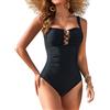 Adigaber Costume da Bagno Intero Donna Controllo Pancia Ruché con Bottoni Dorati Collo Quadrato Costume da Bagno