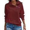 Cuptacc Maglia Termica Donna Mezza Zip Scollo a V Felpe Senza Cappuccio Maniche Lunghe Casual Classico Sweatshirt Borgogna, Medium M 38-40