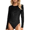 Generic Body con glitter da donna, elegante jumpsuit con paillettes, per festival e locali notturni, a maniche lunghe, snellente, completo intimo da nightclub, Nero , M