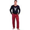 HEYO Pigiama lungo da uomo, in cotone, set da due pezzi, maglietta a maniche lunghe, pantaloni lunghi a scacchi, XXL