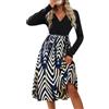 CUPSHE - Abito da donna con stampa leopardata, pannello, linea A, midi, maniche lunghe, scollo a V, vita legata, avvolgente, casual, per l'autunno, M